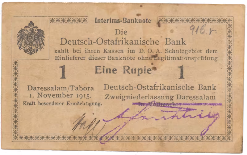 Německá Východní Afrika, 1 Rupie 1. 11. 1915, série B2, R.916r