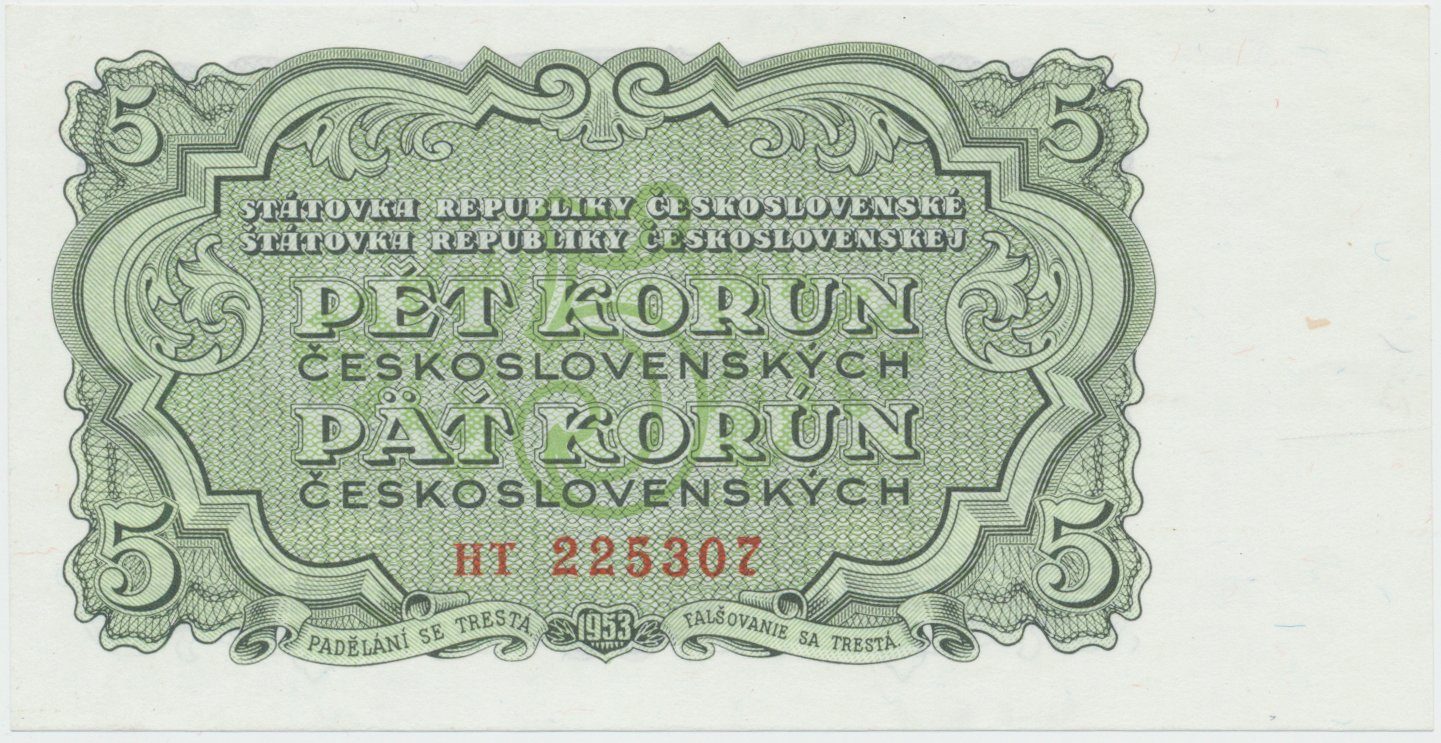 Československo, 5 Koruna 1953, tisk Praha, série HT, Hej.91b1