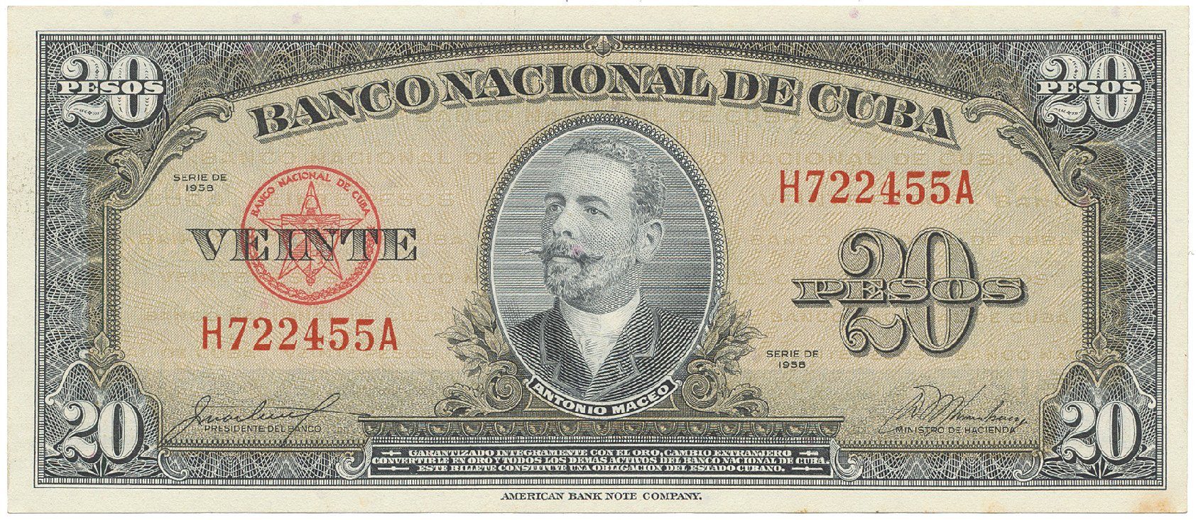 Kuba, 20 Pesos 1958, P.80b