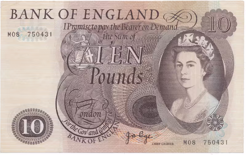 Velká Británie, 10 Pounds (1970~1975), Page, náhradní série M 08, P.376r