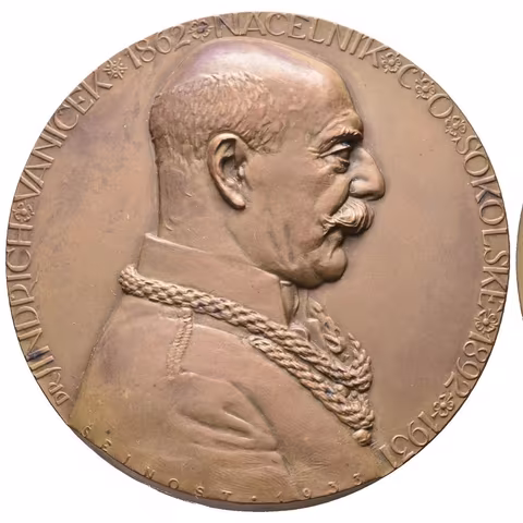 AE Medaile 1933 - Jindřich Vaníček, advokát, náčelník ČOS. Poprsí zprava, opis.