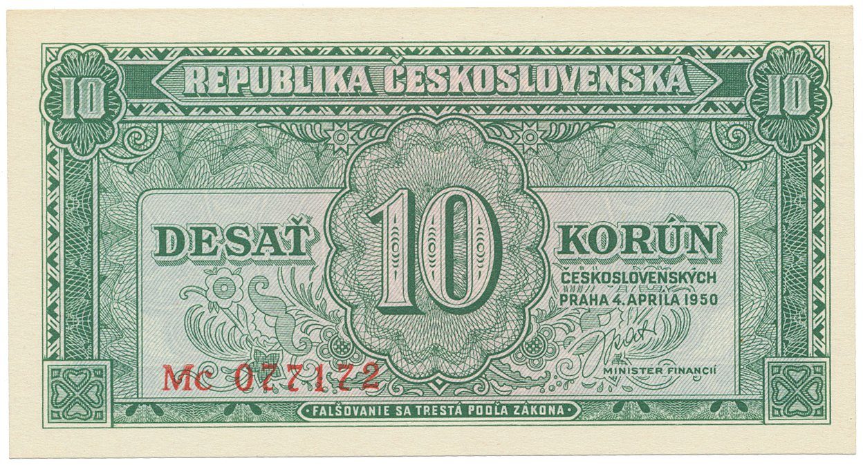 Československo, 10 Koruna 1950, série Aa - Zh, Hej.86b