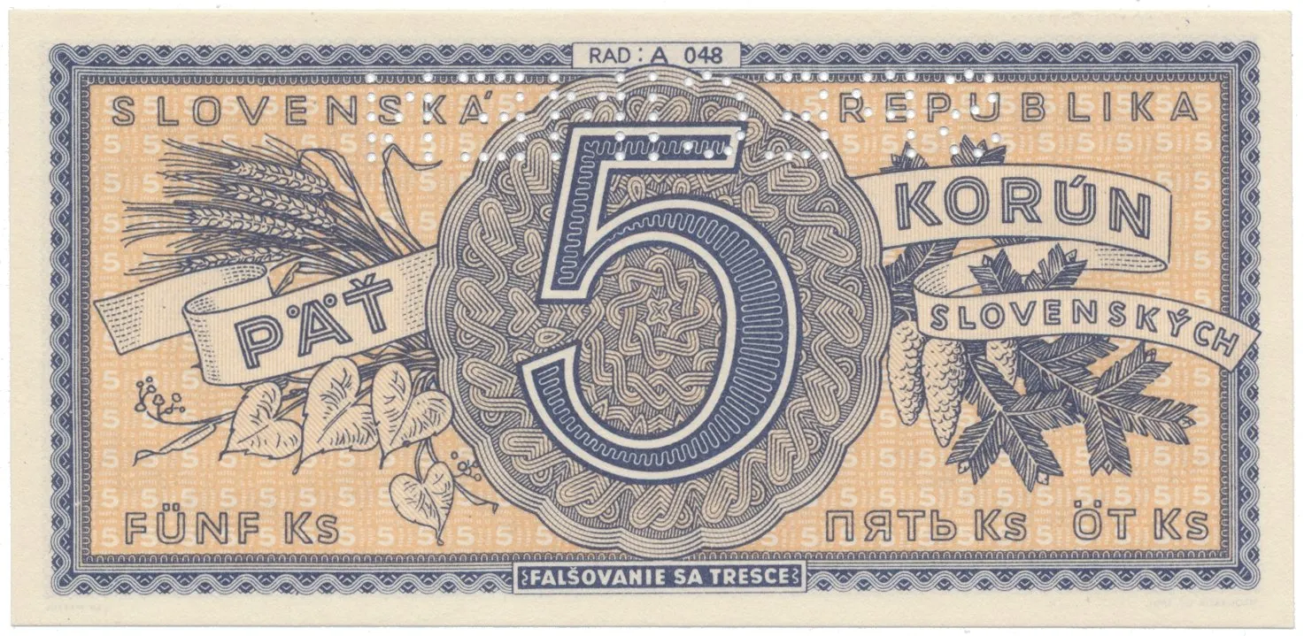 5 Koruna b.d. (1945), série A 048, Hej.55a.S1