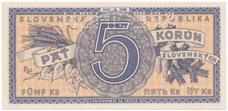 5 Koruna b.d. (1945), série A 048, Hej.55a.S1