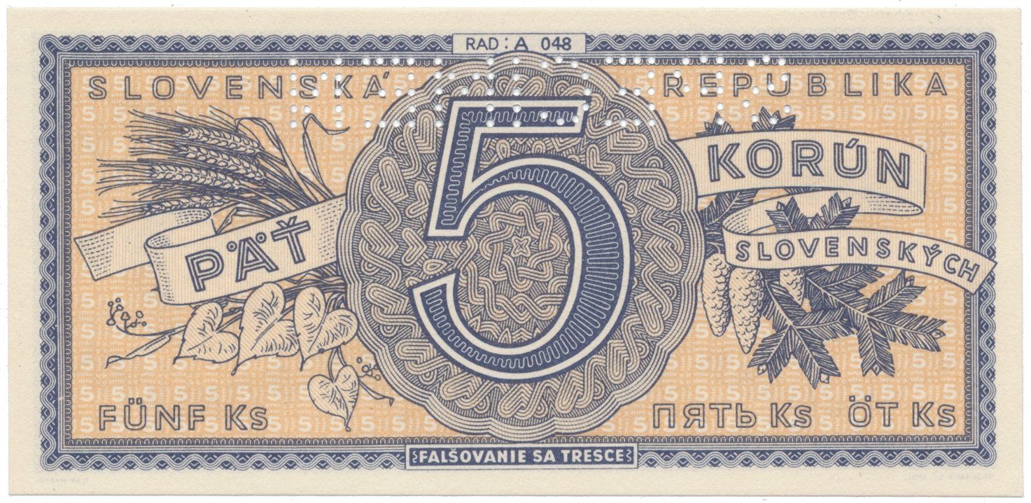 5 Koruna b.d. (1945), série A 048, Hej.55a.S1