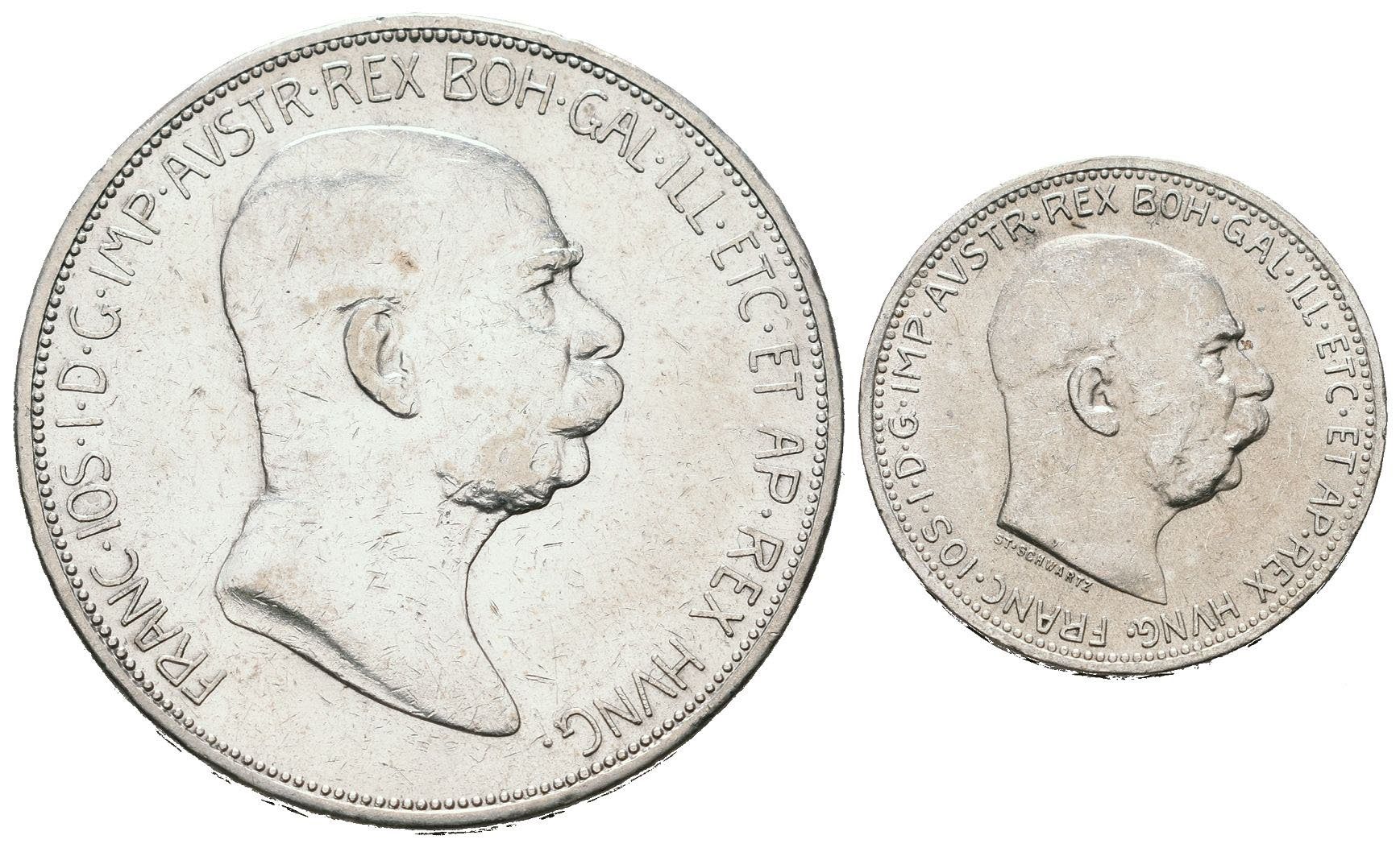 Sada mincí 1 Koruna 1915 a 5 Koruna 1908 - jubilejní