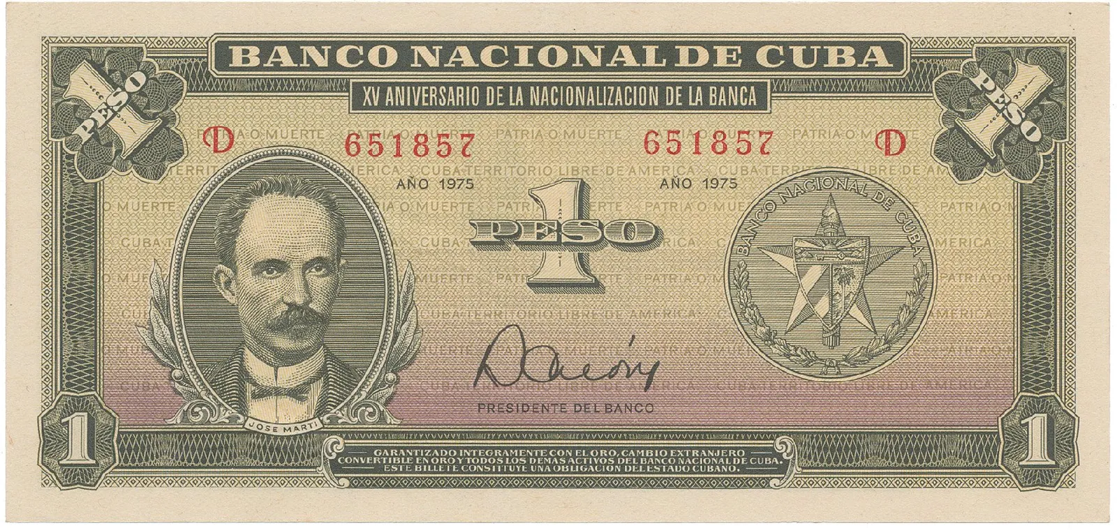Kuba, 1 Peso 1975, tisk STC Praha, pamětní vydání, P.106