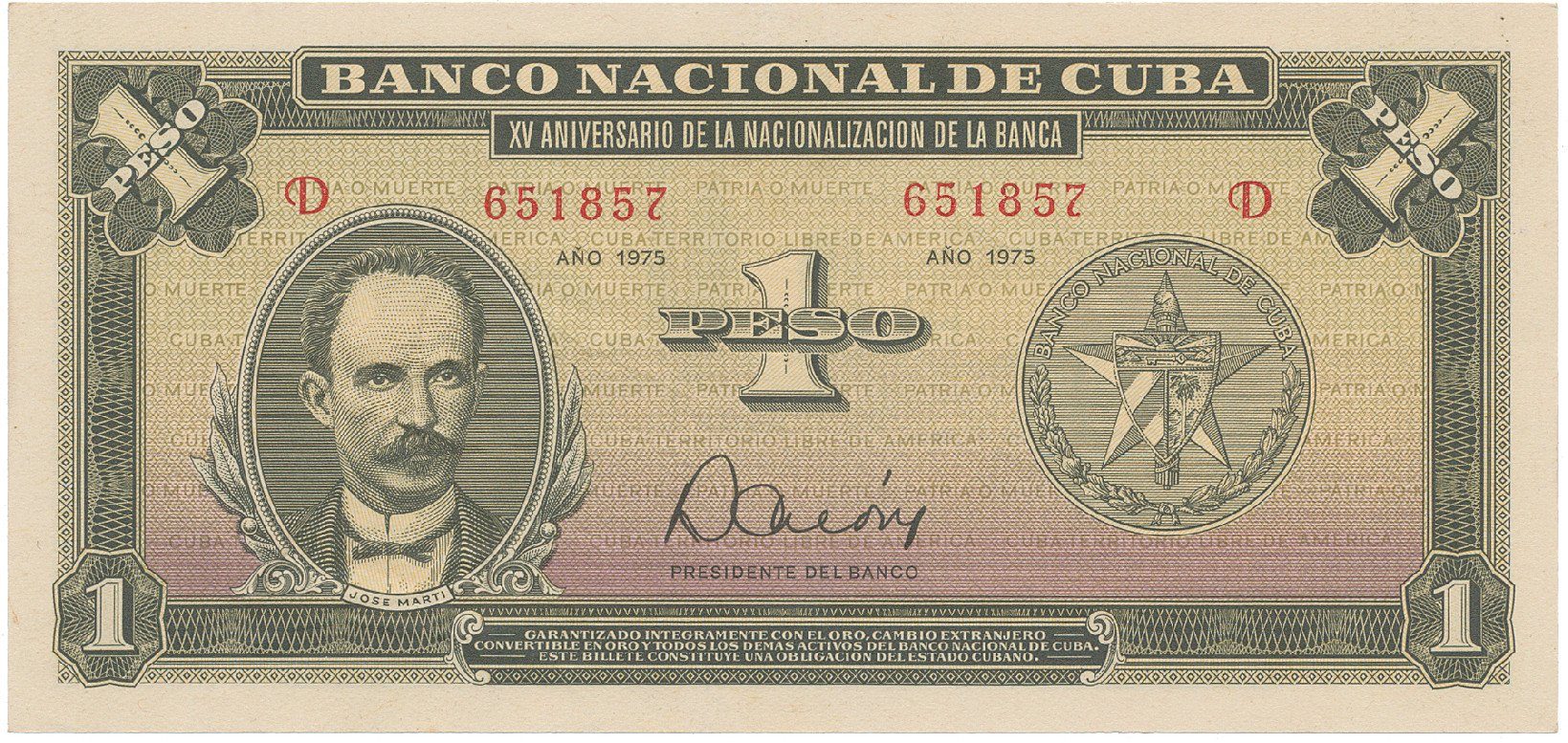 Kuba, 1 Peso 1975, tisk STC Praha, pamětní vydání, P.106