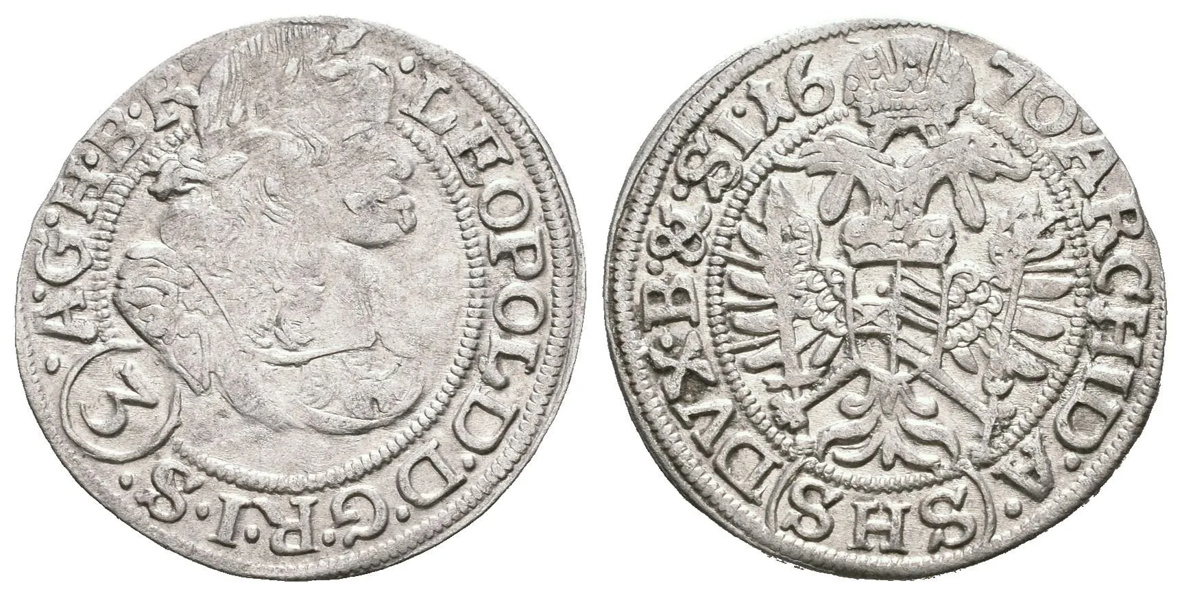3 Krejcar 1670 SHS, Vratislav-Hammerschmidt, Hal.1623, patina, exc. — 1