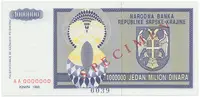 Chorvatsko - Srbská Krajina, 1.000.000 Dinara 1993, bankovní vzor, AA 0000000, přet. SPECIMEN, P.R10s