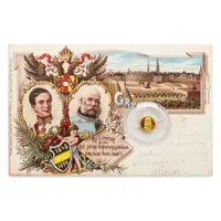 Zlatá mince František Josef I. - dobová pohlednice - fotografie 3