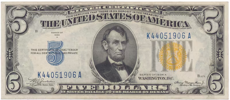 USA, 5 Dollars 1934, vojenské vydání pro severní Afriku, P.414AY
