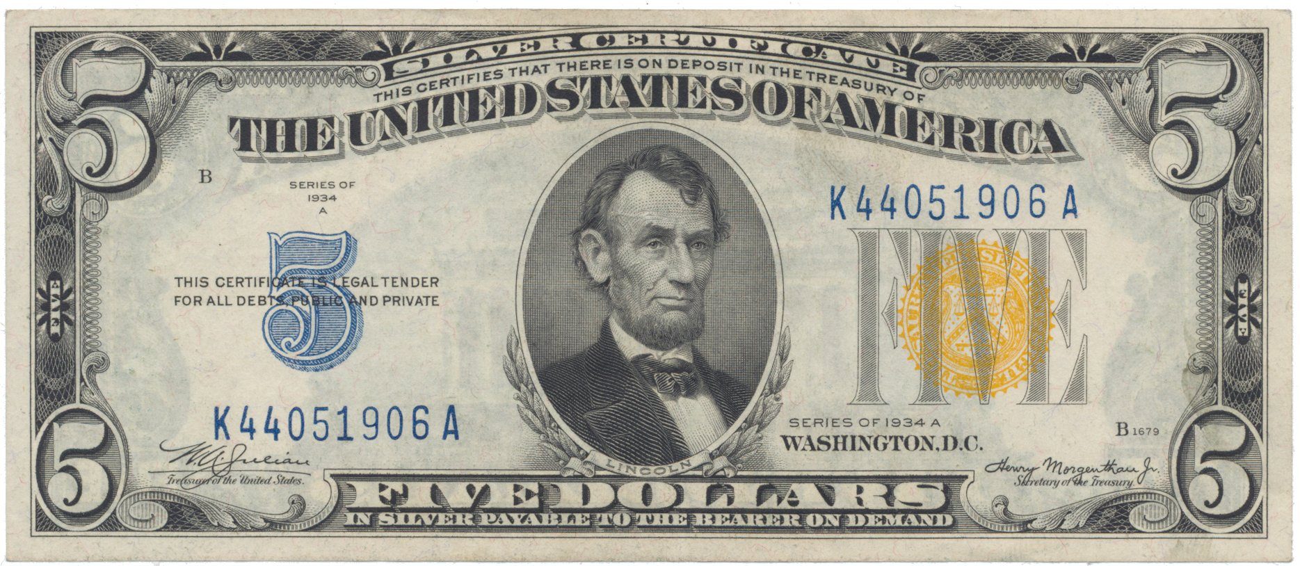 USA, 5 Dollars 1934, vojenské vydání pro severní Afriku, P.414AY