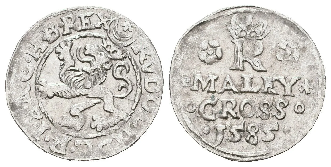 Malý groš 1585, Jáchymov-Hofmann, HN.7a (opis 7c), pěkná zachovalost, drobné rysky — 1