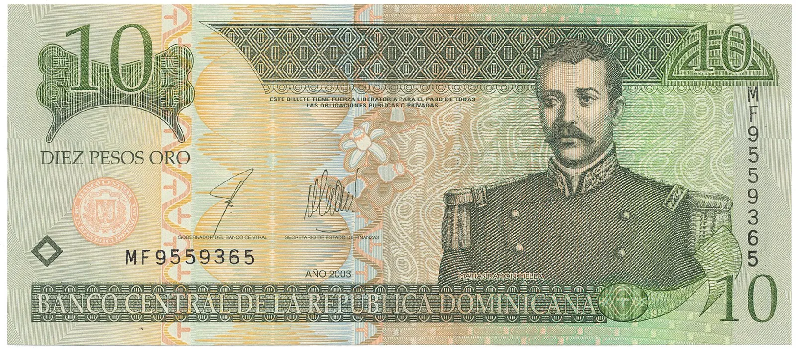 Dominikánská republika, 10 Pesos Oro 2001~2003, P.168