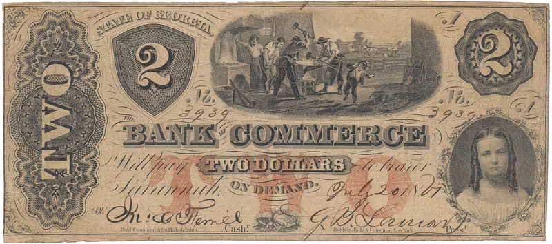 USA, Georgia, Savannah, The Bank of Commerce, 2 Dollars 20. 7. 1861