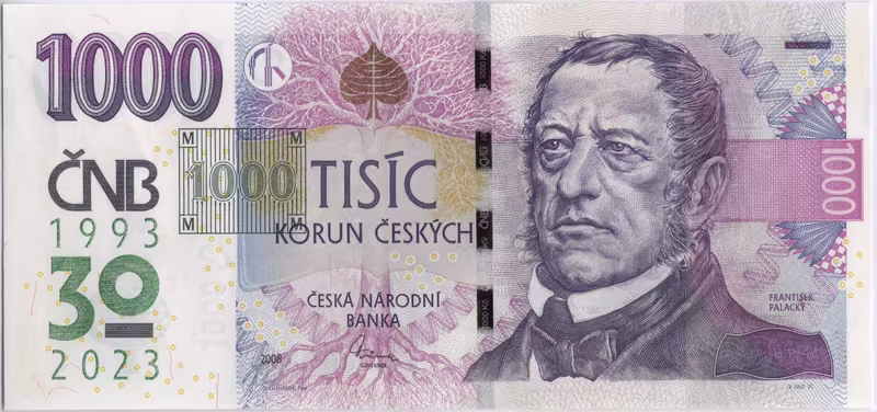 1000 Koruna 2008/2023, série R 10, s pamětním přítiskem 30 let ČNB,1993-2023