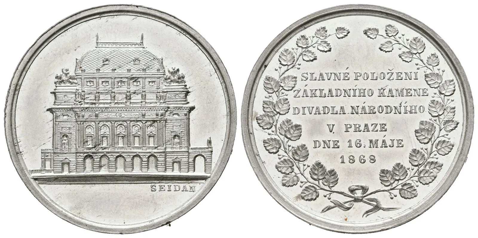 AE Medaile 1868 - K položení základního kamene Národního divadla. 6-řádkový nápis — 1