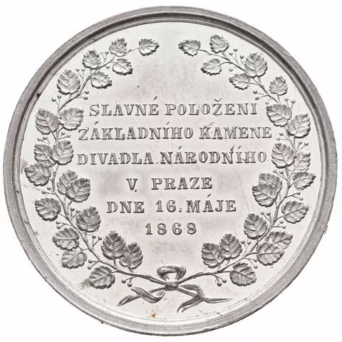 AE Medaile 1868 - K položení základního kamene Národního divadla. 6-řádkový nápis