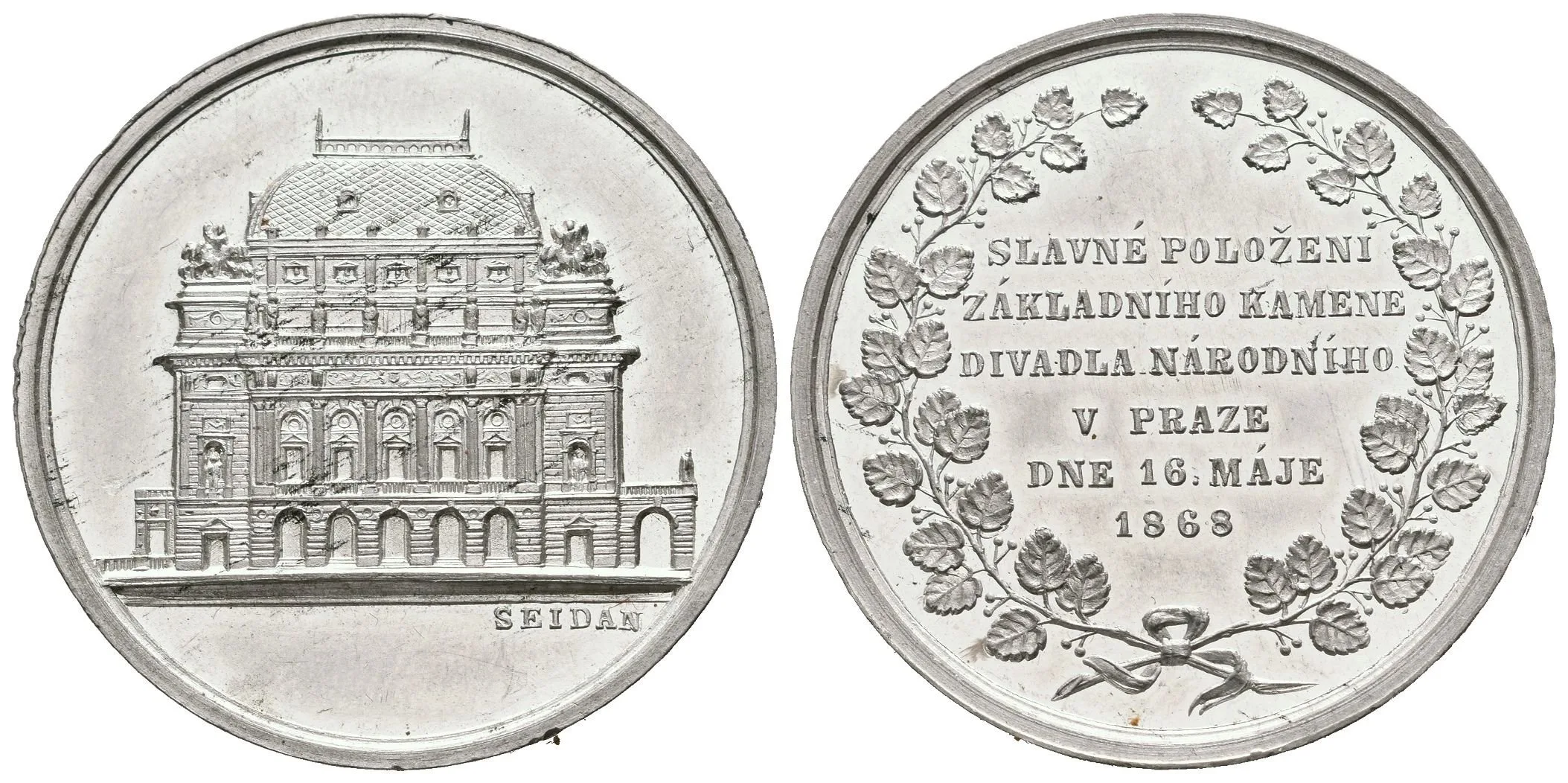 AE Medaile 1868 - K položení základního kamene Národního divadla. 6-řádkový nápis — 1