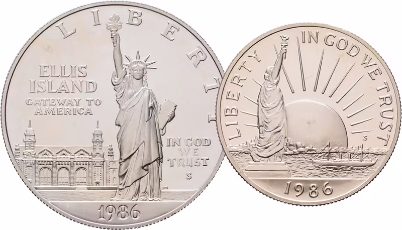 USA, Sada stříbrných mincí Dollar a 1/2 Dollar 1986 PROOF