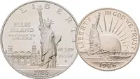 USA, Sada stříbrných mincí Dollar a 1/2 Dollar 1986 PROOF