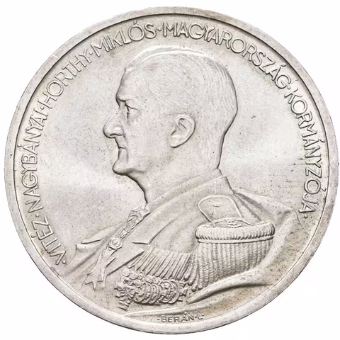 5 Pengö 1939 - Admirál Miklos Horthy, KM.517, ražební lesk, patina
