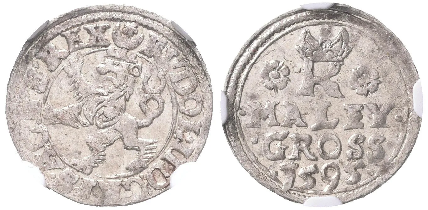 Malý groš 1595, Jáchymov-Hofmann, HN.8b (opis 7c), — 1