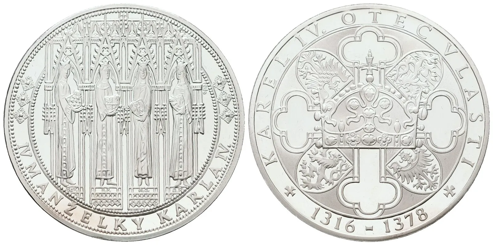 Stříbrná investiční medaile - Karel IV. a jeho 4 manželky - Ag 24,5 g - 999/1000 + Certifikát