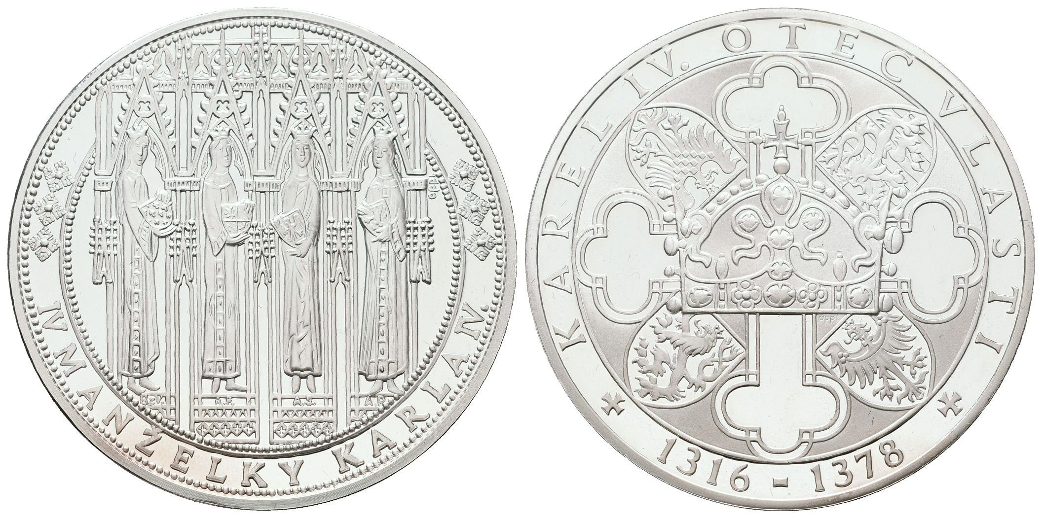 Stříbrná investiční medaile - Karel IV. a jeho 4 manželky - Ag 24,5 g - 999/1000 + Certifikát