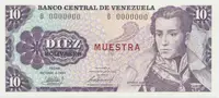 Venezuela, 10 Bolivares 1981, anulát - MUESTRA, P.60s