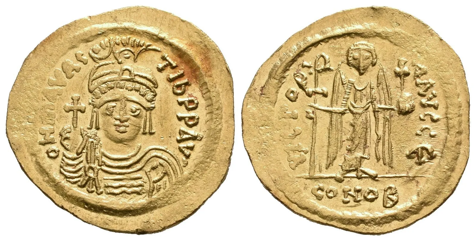 Solidus, Constantinopolis, 583/84 - 602, Rv: VICTORIA AVGGS (dílna S), stojící anděl čelně — 1