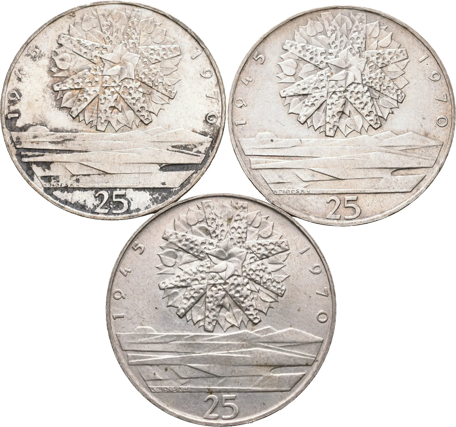 25 Kčs 1970 - 25. výročí osvobození Československa, patina, lesk_3 ks — 1