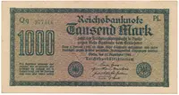 Německo, 1000 Mark 1922, vod. Gitter, zelené 6-místné číslo, Ro.75m