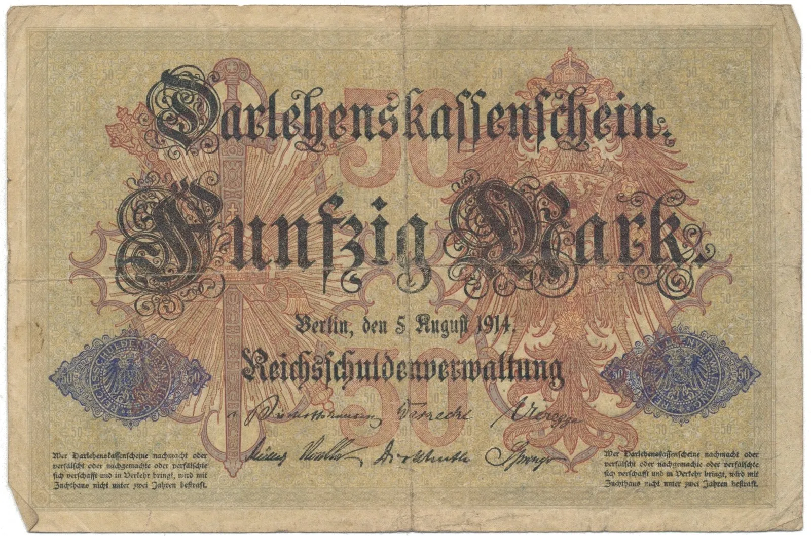 Německo, 50 Mark 1914, 6-místný číslovač, Ro.50a