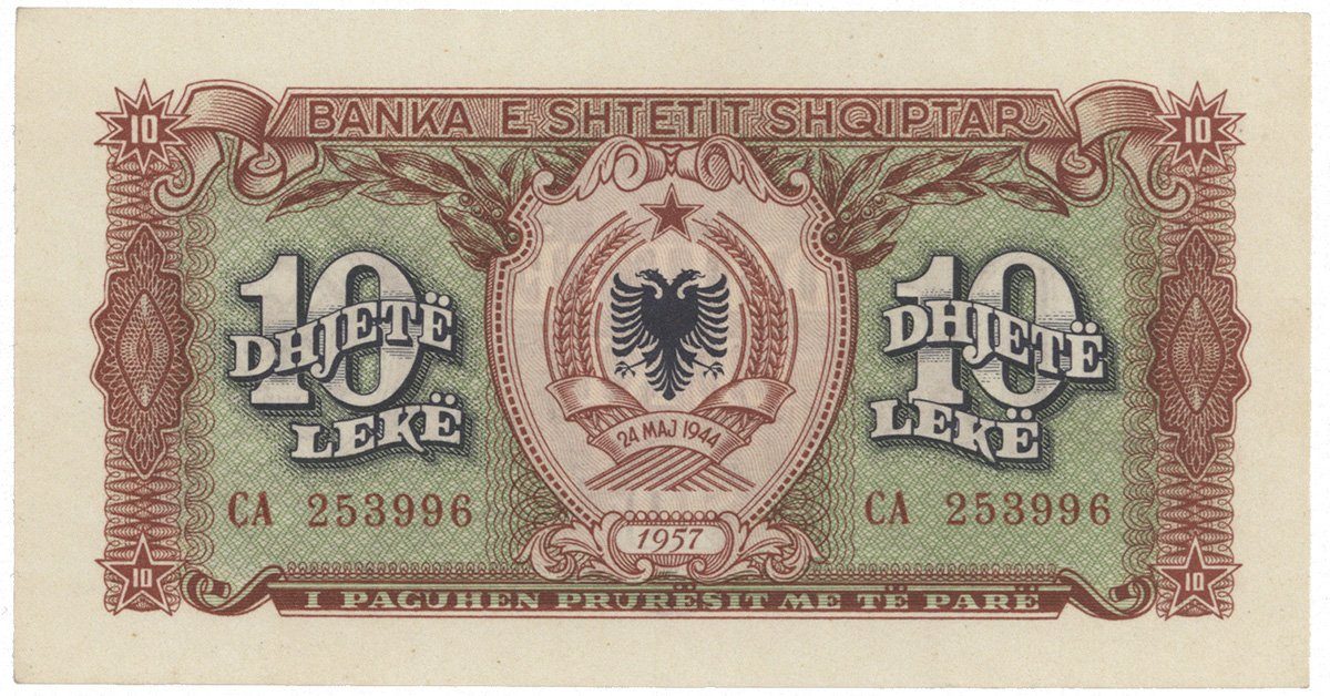 Albánie, 10 Leke 1957, P.28a