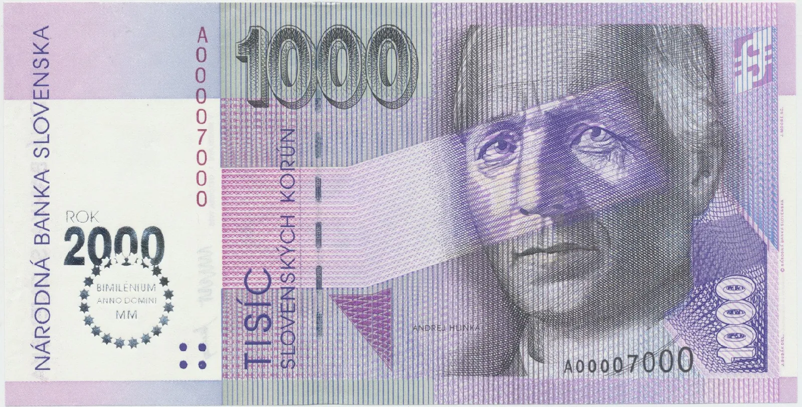 1000 Koruna / 1. 10. 1993, II. vydání, přítisk 1999, mimořádné číslo A00007000, Hej.SK32a