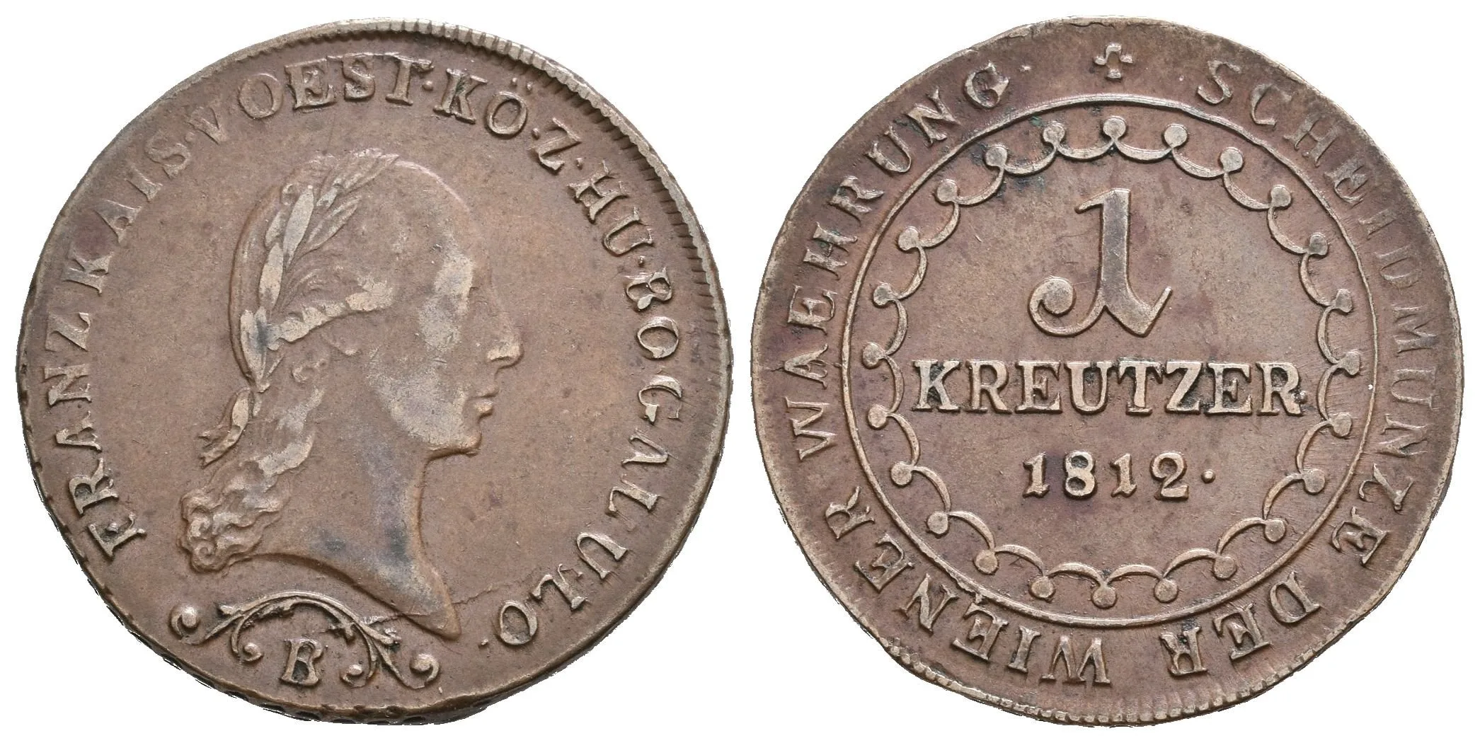 Krejcar 1812 B, Kremnica, Husz.2049, pěkná zachovalost, patina — 1
