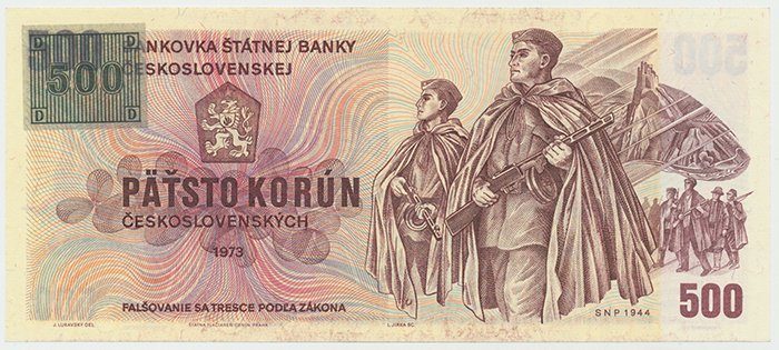 Česká republika, 500 Koruna 1973 + kolek (1993), série W, Hej.CZ5aW