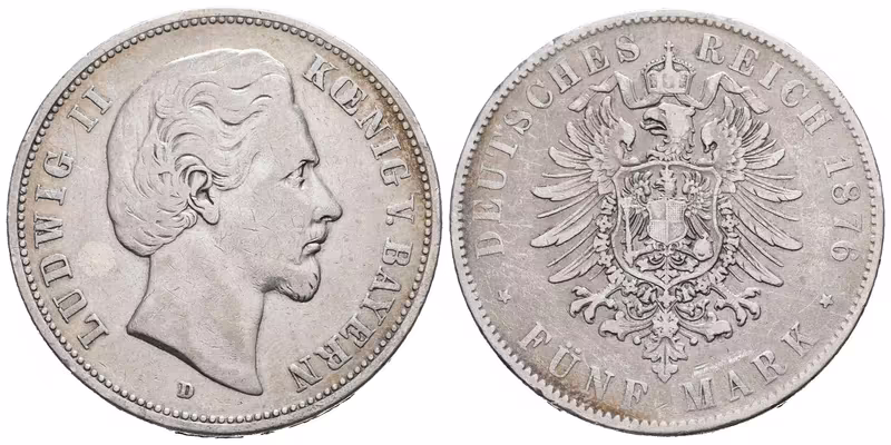 Bavorsko, 5 Marka 1876 D