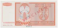 Bosna a Hercegovina, 1 Milijarda Dinara 1993, bankovní vzor, A 0000000, přet. SPECIMEN, P.147s