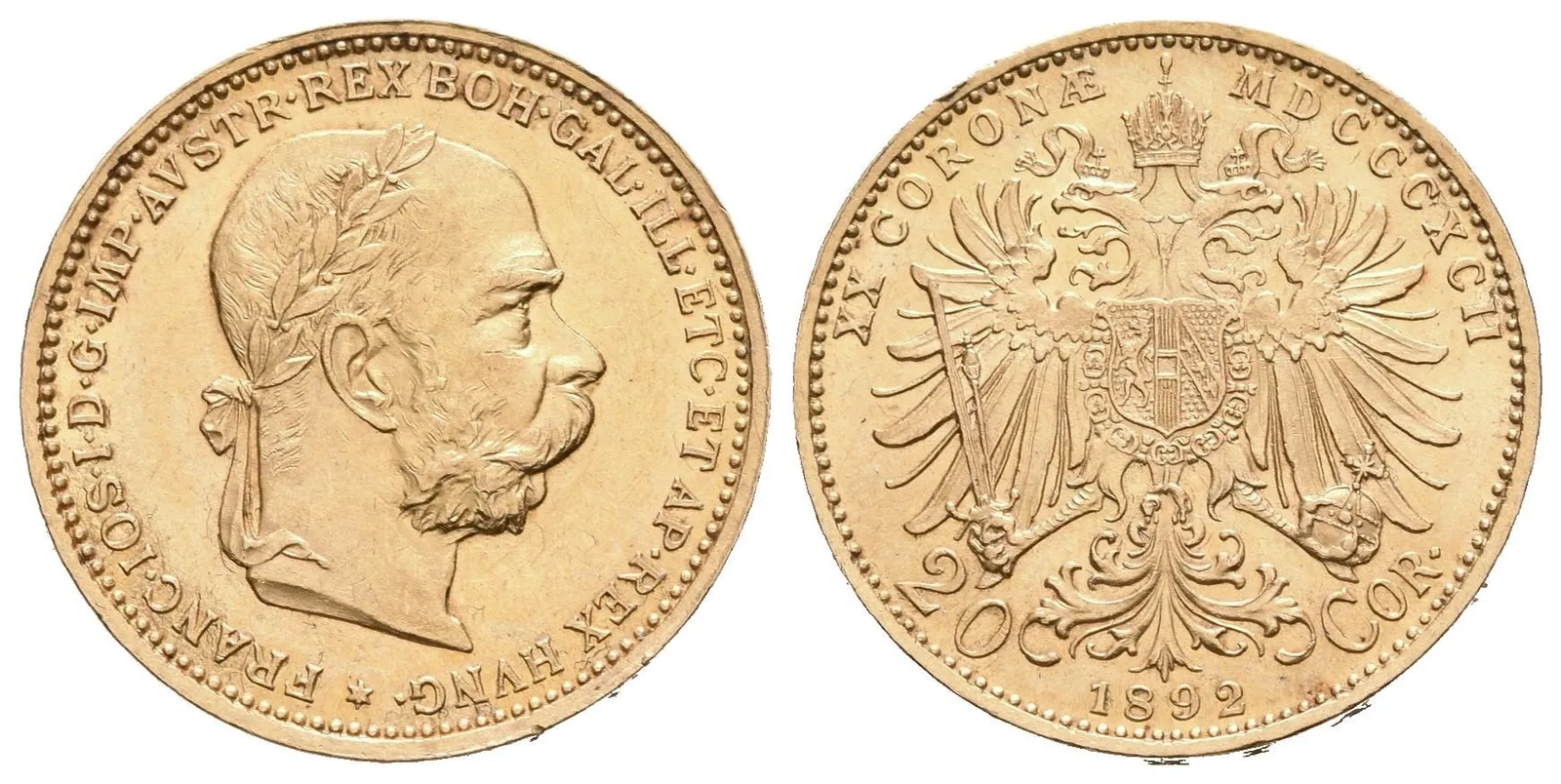 20 Koruna 1892, velmi pěkná zachovalost, lesk, rysky — 1