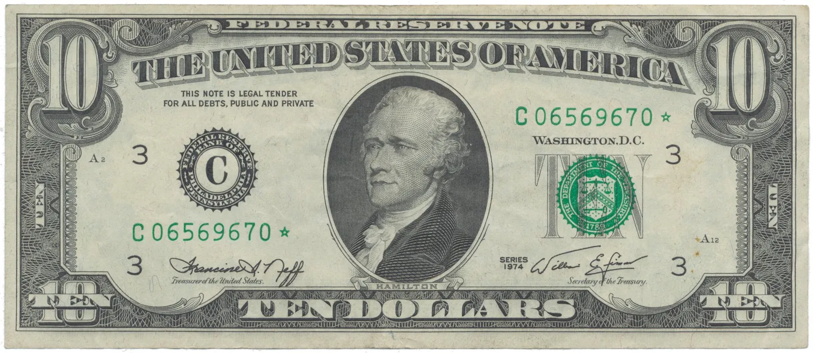 USA, 10 Dollars 1974, náhradní série *, Pick.457r