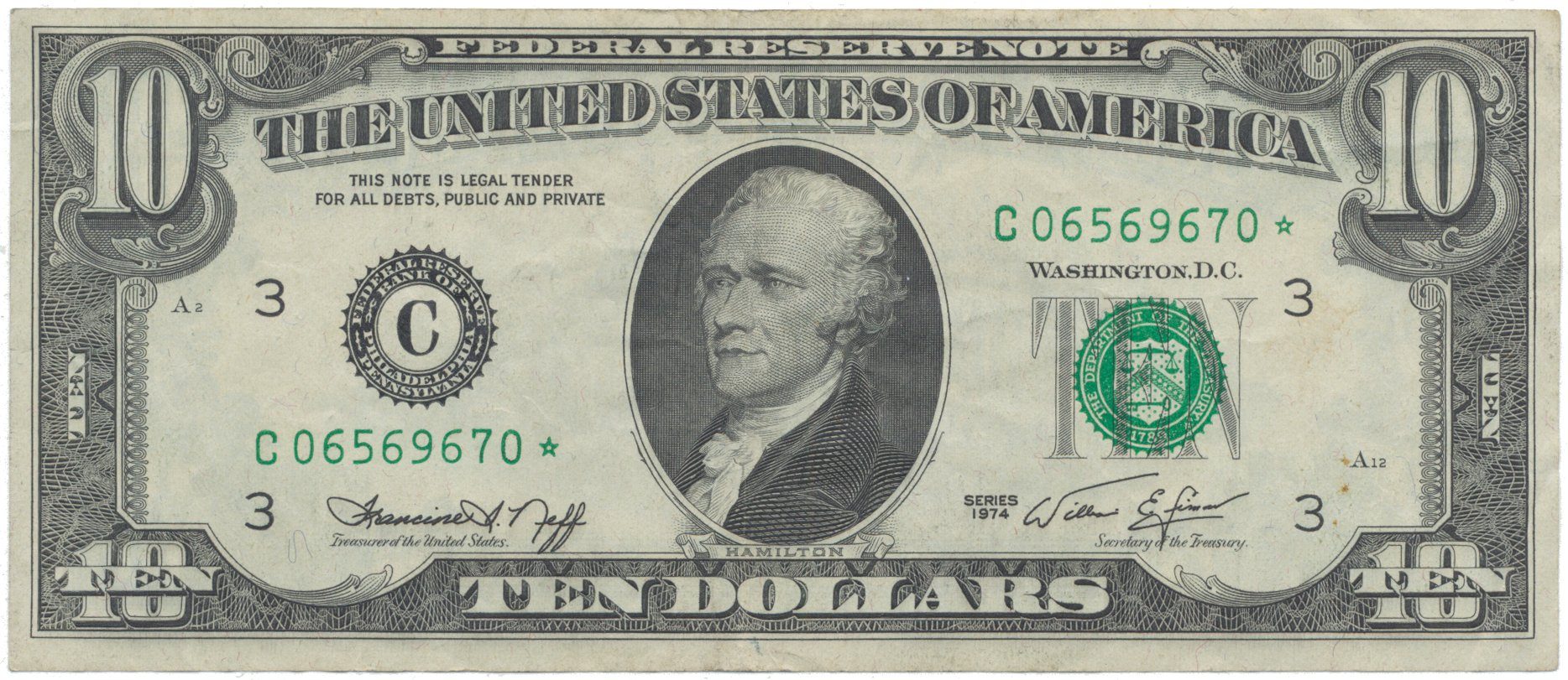 USA, 10 Dollars 1974, náhradní série *, Pick.457r