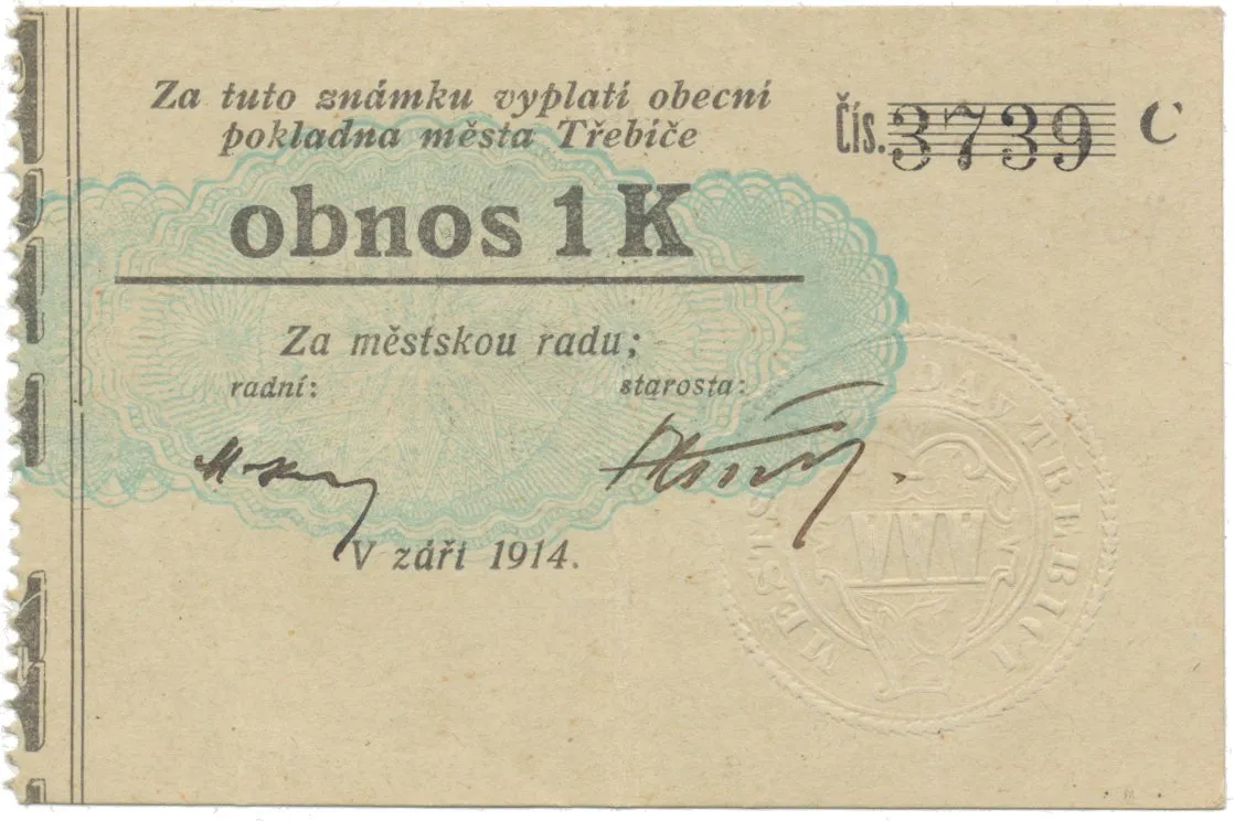 Třebíč - město, 1 K září 1914, silnější K, HH.223.5.10h1