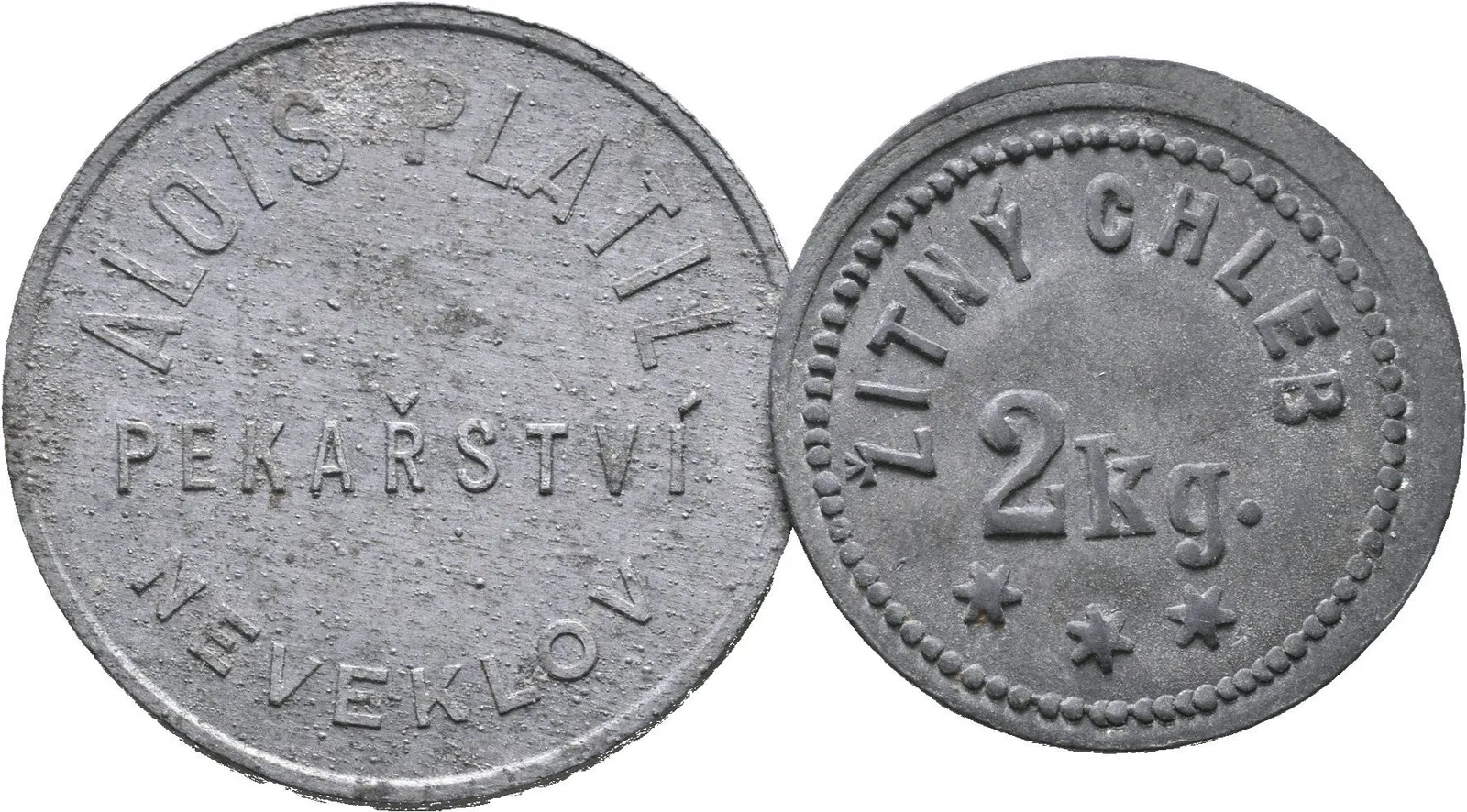 Neveklov - Alois Platil, známka na 4Kg chleba. Zn 25 mm + — 1