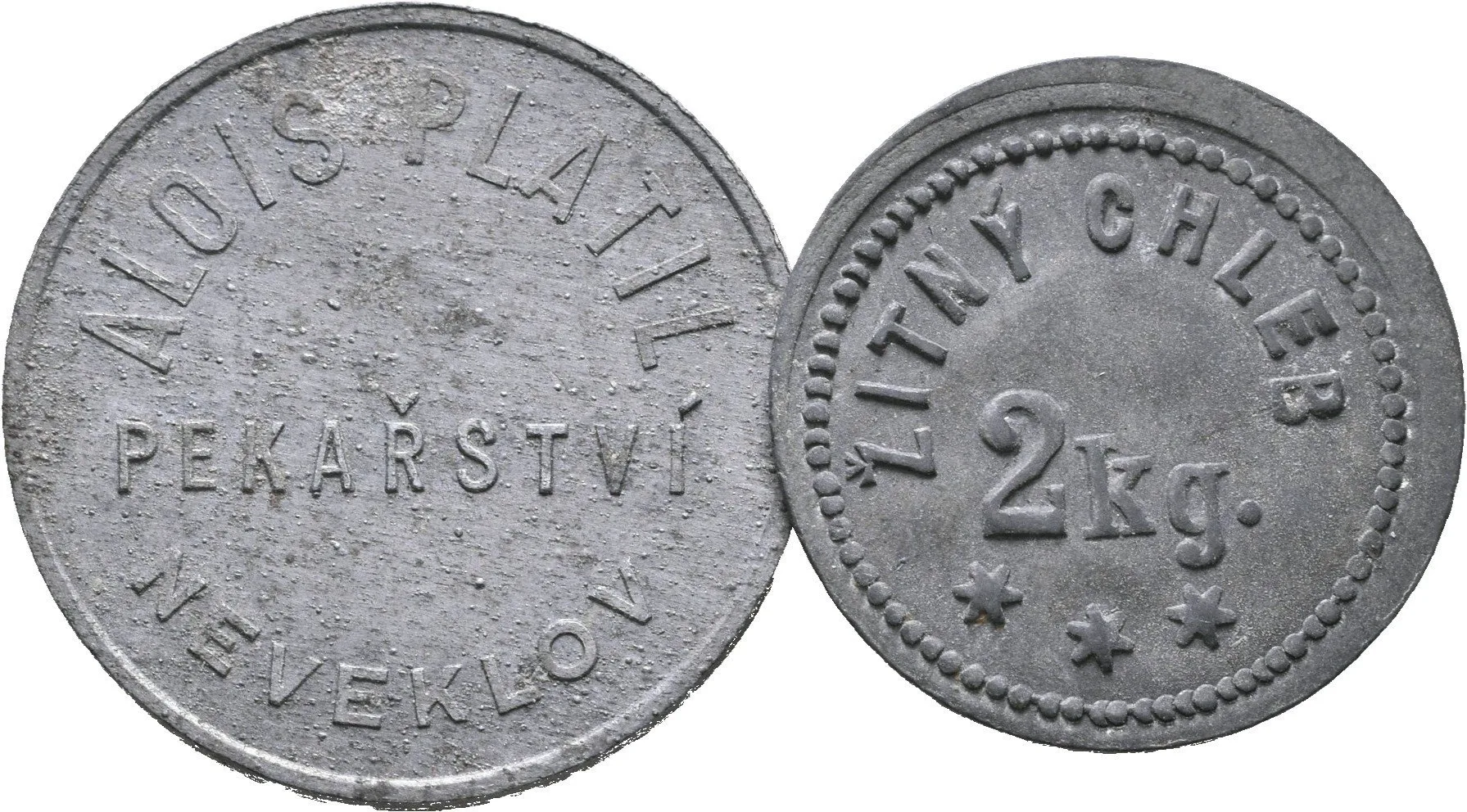 Neveklov - Alois Platil, známka na 4Kg chleba. Zn 25 mm + — 1