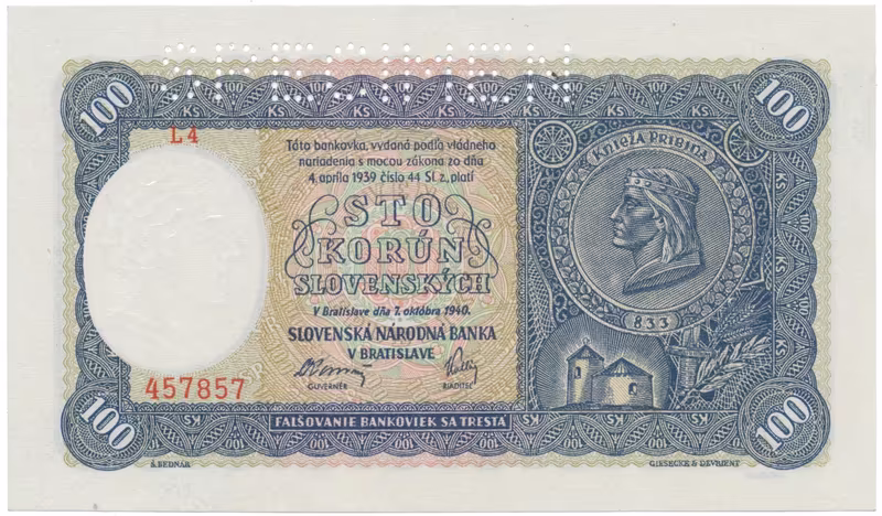 100 Koruna 1940, I. vydání, série L 4, Hej.48a1.S1