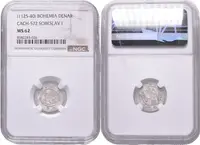 Denár, Cach 572, nep. nedor. opisy jinak krásná zachovalost, certifikace NGC, hodnocení MS 62 — 2