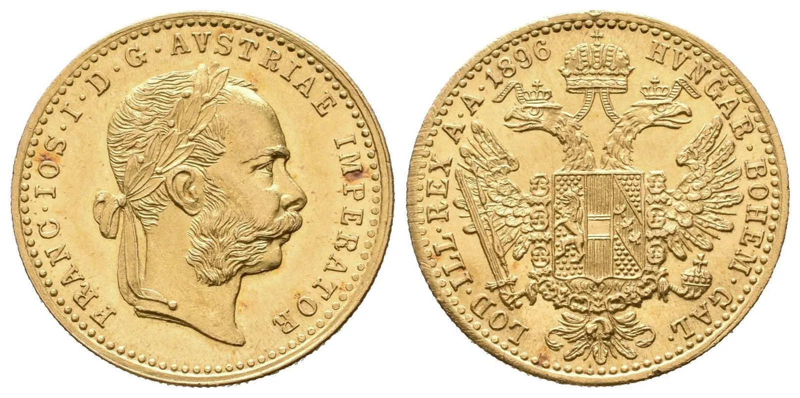 Dukát 1896, krásná zachovalost, ražební lesk, drobné rysky a hranky — 1